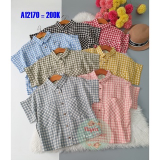 Áo sơ mi caro croptop tay liền
