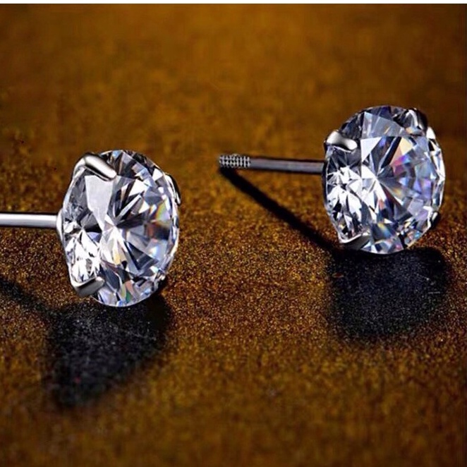 Khuyên tai nam tròn dạng xỏ Merin Accessories màu bạc đen đơn giản đẹp - Hoa tai Đính đá