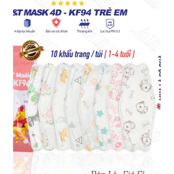 Túi 10 chiếc khẩu trang 4D mask KF94 trẻ em (1-5 tuổi)