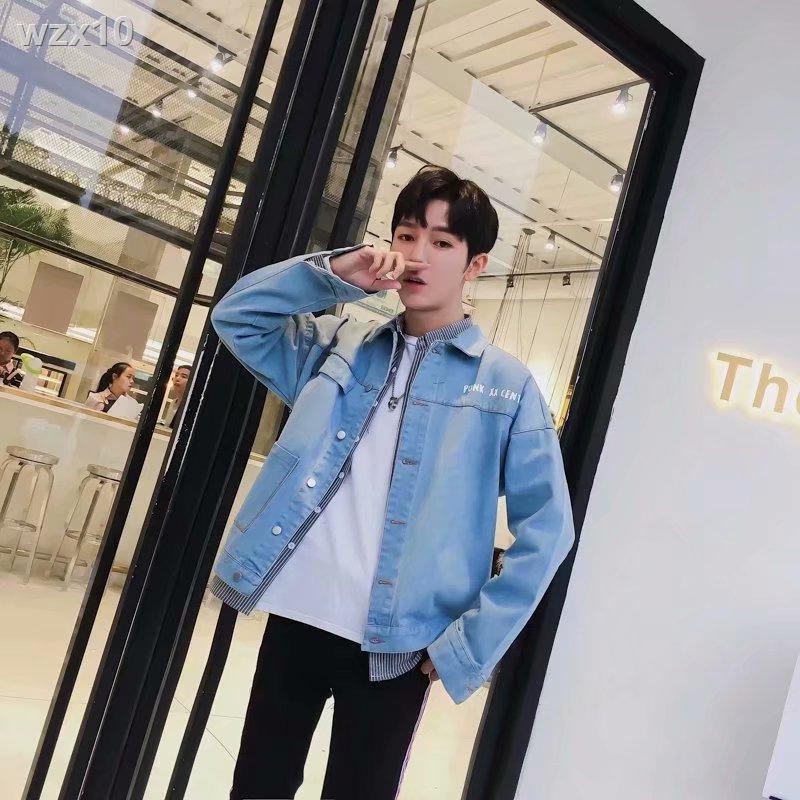 Áo khoác denim nam Hàn Quốc phong cách cổng Harajuku học sinh trung đẹp trai màu xanh chó con☺