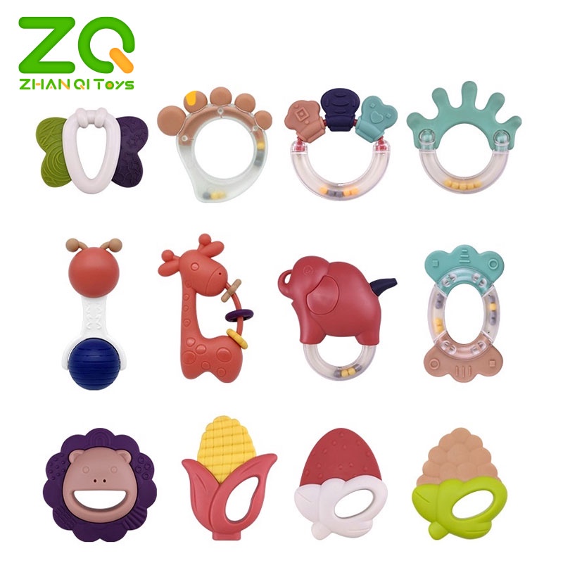 Đồ chơi lục lạc cầm tay Zhan Qi Toys bằng nhựa cao su dễ thương cho em bé đang mọc răng