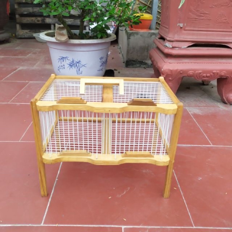 Lồng tắm chim khuyên 2 ngăn nan cáp quang chắc chắn bền đẹp