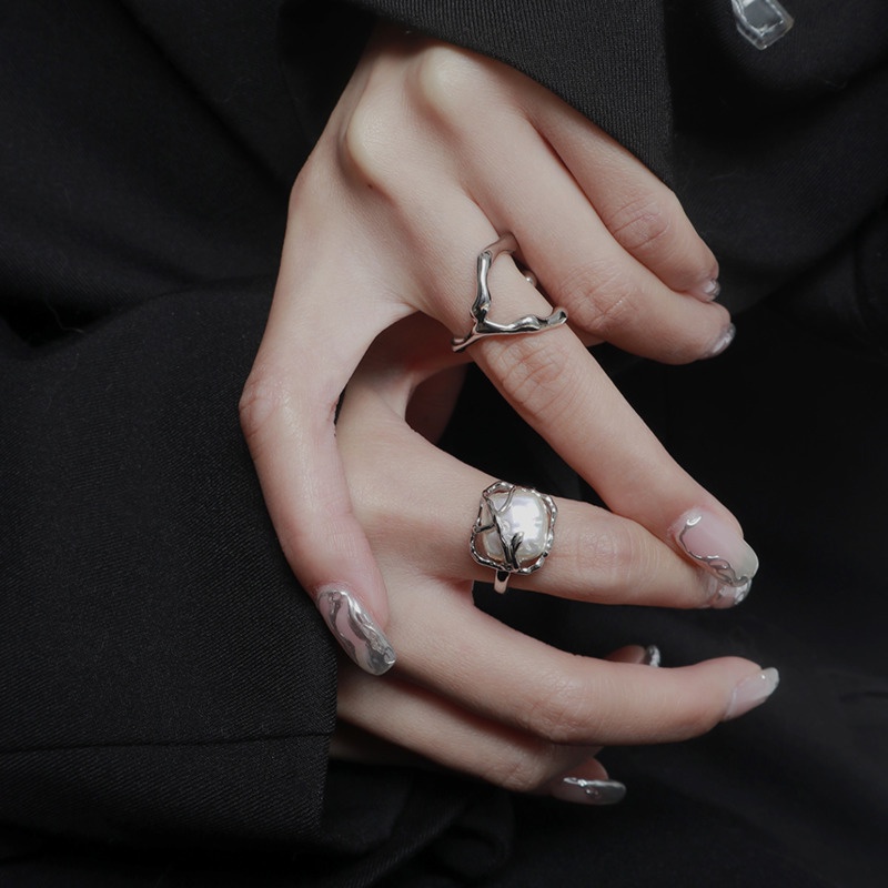 Nhẫn Đính Ngọc Trai Sang Trọng Phong Cách hip hop Hàn Quốc