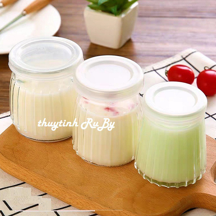 Bộ 10 Hũ Thủy Tinh Sọc Làm Sữa Chua 100ml, Hũ Lọ Yaourt, Lọ Pudding, Hủ Làm Sữa Chua, Caramen