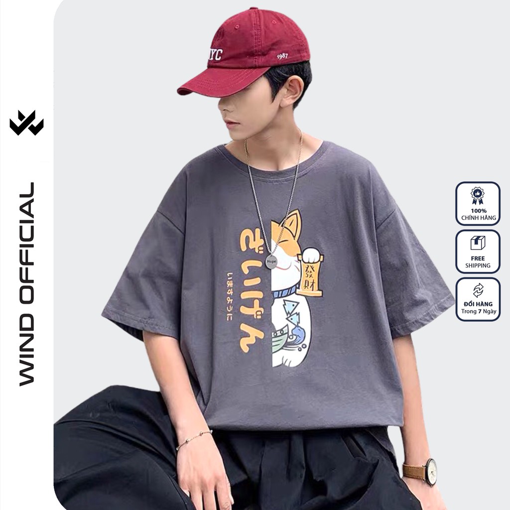 Áo thun tay lỡ WIND phông unisex form rộng Mèo Hàn nam nữ oversize ulzzang
