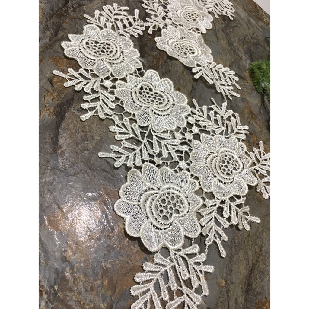 Cặp Bông Ren Trang Trí Quần Áo RBM161247 Vải Ren Hoa Đối Xứng May Váy Cưới, Ren Thêu Hoa làm Áo Dài, Ren Váy Công Chúa