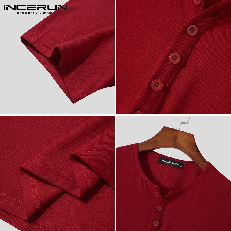 Áo thun INCERUN ngắn tay cài nút thời trang mùa hè 4 màu lựa chọn cho nam