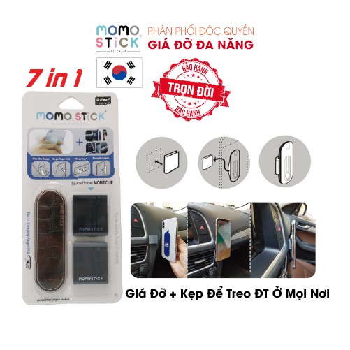 Giá Đỡ ĐT Đa Năng 7 in 1 Momostick Chính Hãng_Bảo Hành Trọn Đời_Giá Đỡ Điện Thoại Trên Ôtô_Da cá sấu+kẹp