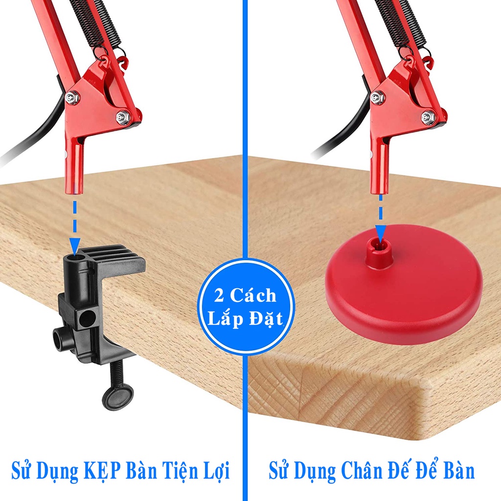 [Màu Đỏ] Đèn Học Kẹp Bàn Pixar - Đèn Đọc Sách, Làm Việc Chống Cận Thị Bảo Vệ Mắt -Tặng Kẹp Bàn Kèm Bóng Đèn Hãng Amalife