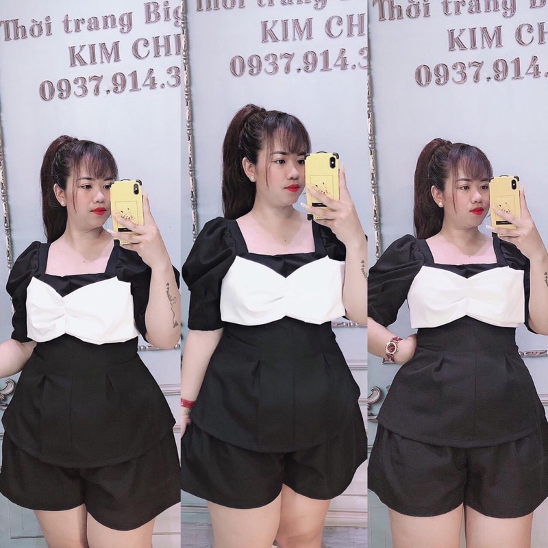 [Shop bigsize nữ 50kg-90kg] Set áo peplum nơ mix short - SNO