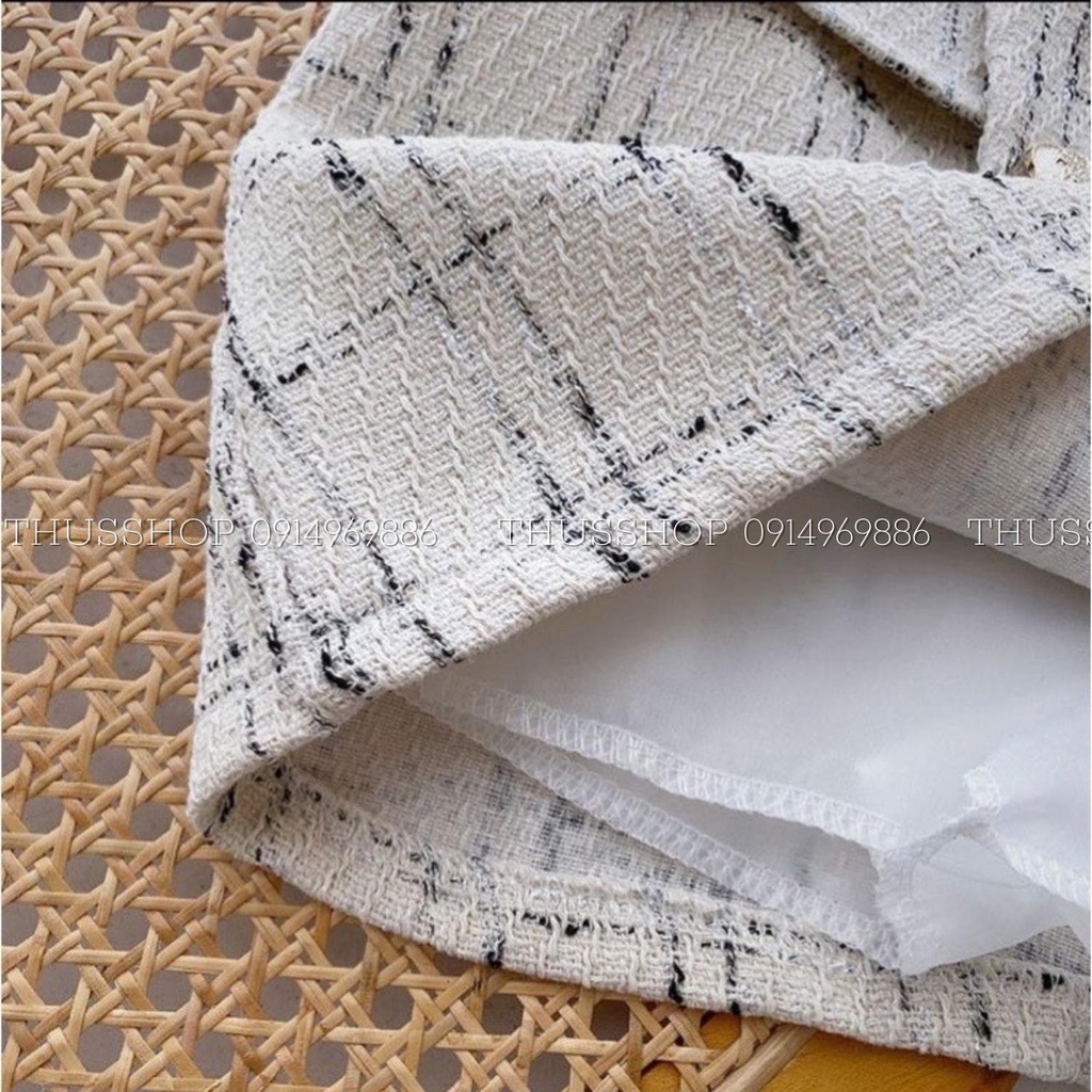 Chân Váy Dạ Tweed BIG SIZE Cạp Chéo Phối 3 Cúc Túi Giả Kiểu Váy Ngắn Chữ A Thu Đông THUS90