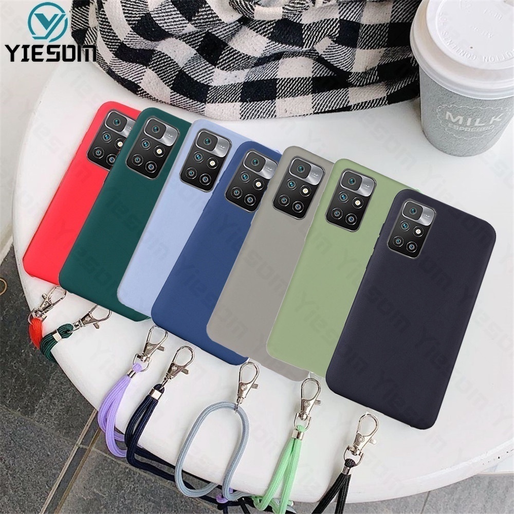 Ốp Điện Thoại TPU Mềm Màu Kẹo Có Dây Đeo Cổ Cho Xiaomi Redmi 10 9 9T 9A 9C