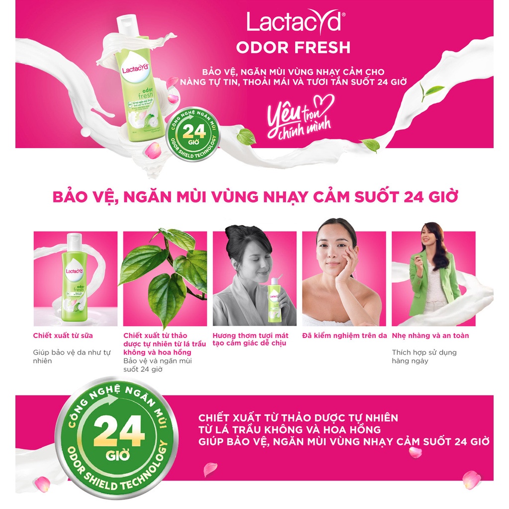 Dung dịch vệ sinh phụ nữ ngăn mùi 24h lactacyd odor fresh 60ml 250ml trầu - ảnh sản phẩm 6
