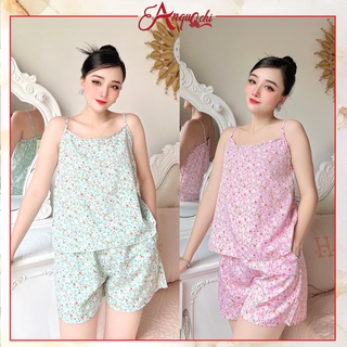 Đồ Bộ Nữ Mặc Nhà Anquachi Quần Đùi Áo 2 Dây Lụa Hoa Nhí Lưng Thun Mặc Ở Nhà Đẹp Đi Chơi Dễ Thương S077