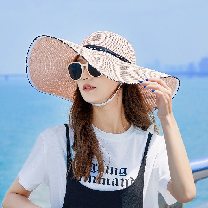 Mũ rộng vành đi biển nữ gắn nơ che nắng mùa hè siêu đẹp