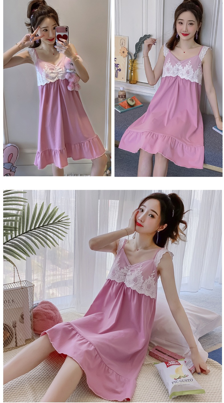 Dễ Thương Đầm Ngủ Hai Dây Vải Cotton Có Mút Đệm Ngực Thời Trang Mùa Hè Quyến Rũ Cho Nữ