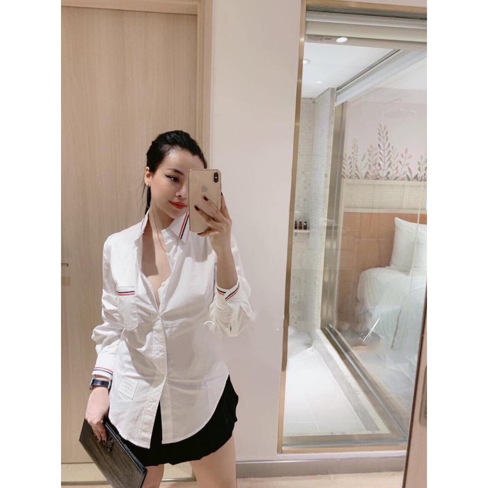 Áo sơ mi trắng kate phối đường viền cổ viền tay siêu chất TTSA0006