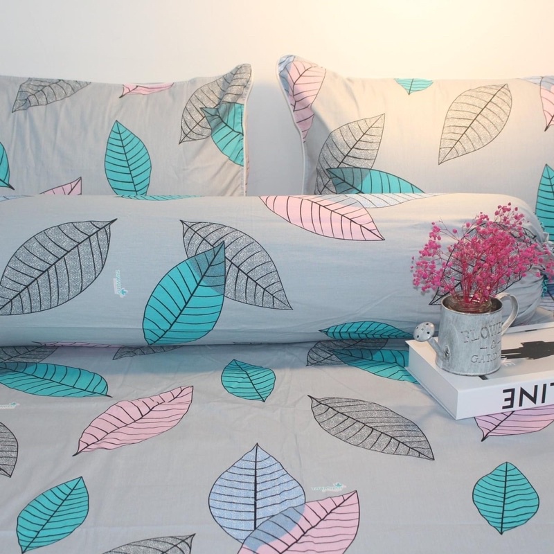 Drap Thắng Lợi, ga giường cotton 100% ( in logo) thoáng mát mẫu LÁ RƠI XÁM