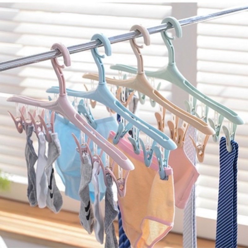 Móc 8 kẹp phơi tất, móc phơi đồ lót chống bay chống rơi ( shop giao màu ngẫu nhiên )