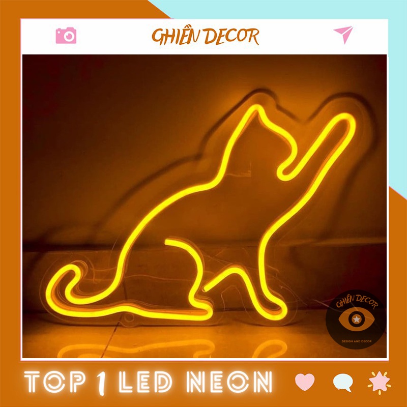 Đèn led Neon trang trí Hình Mèo [ Mẫu 3] | Đèn neon trang trí phòng ngủ, treo tường