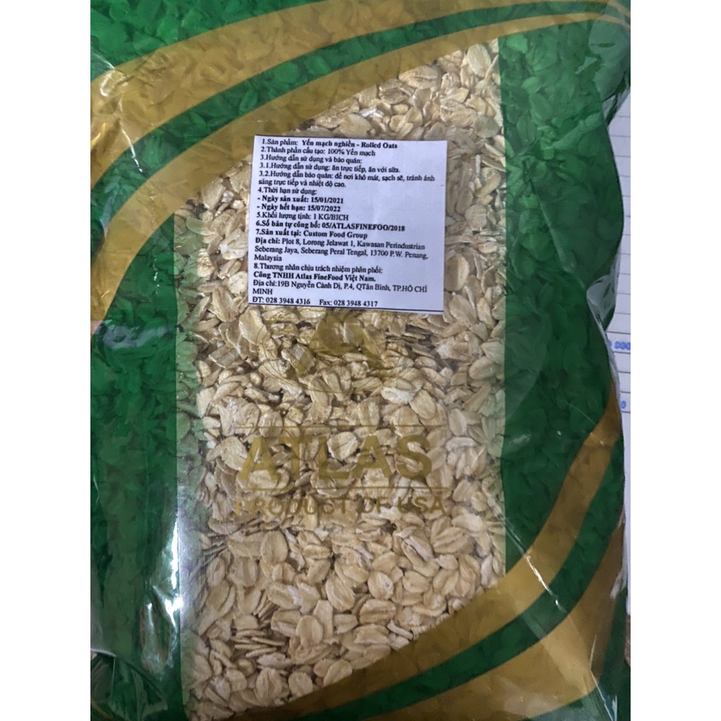 HẠT YẾN MẠCH CÁN DẸT ROLLED OATS 1KG