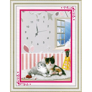 Tranh Thêu Chữ Thập Đồng Hồ 3D Hai Bé Mèo Bên Cửa Sổ A994 (KHÁCH TỰ THÊU) KT:37X48CM