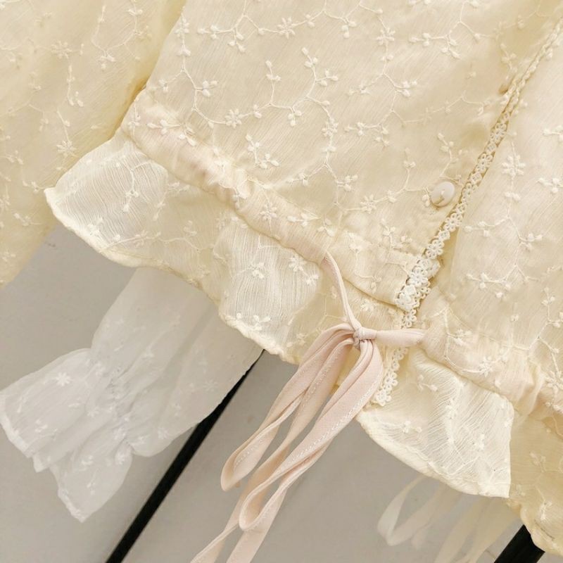 Áo khoác mỏng voan ren chiffon lưới cardigan kimono tiểu thư