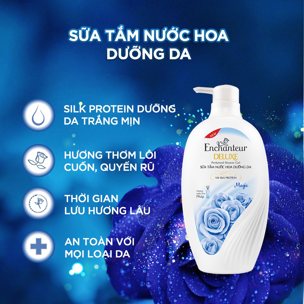 Sữa tắm hương nước hoa dưỡng da thơm mịn Enchanteur Charming/ Sensation/ Delightful/ Romantic/ Magic 650gr (5 mùi)