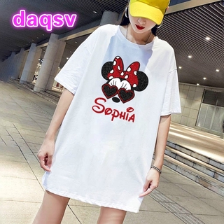Đầm Suông Tay Ngắn In Hình Chuột Minnie Và Chữ Minnie Dễ Thương Cho Nữ