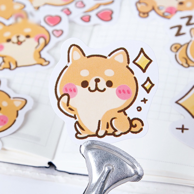 Sticker hộp 45 miếng dán - Shiba Má Hồng - Hộp nhãn dán trang trí sổ tay bullet journal - M088