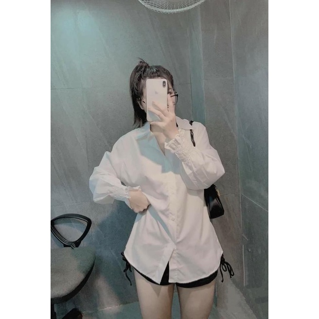 ÁO SƠ MI NỮ TRẮNG TAY BO CHUN PHỐI NHIỀU ĐỒ TIỆN LỢI_THU YORI