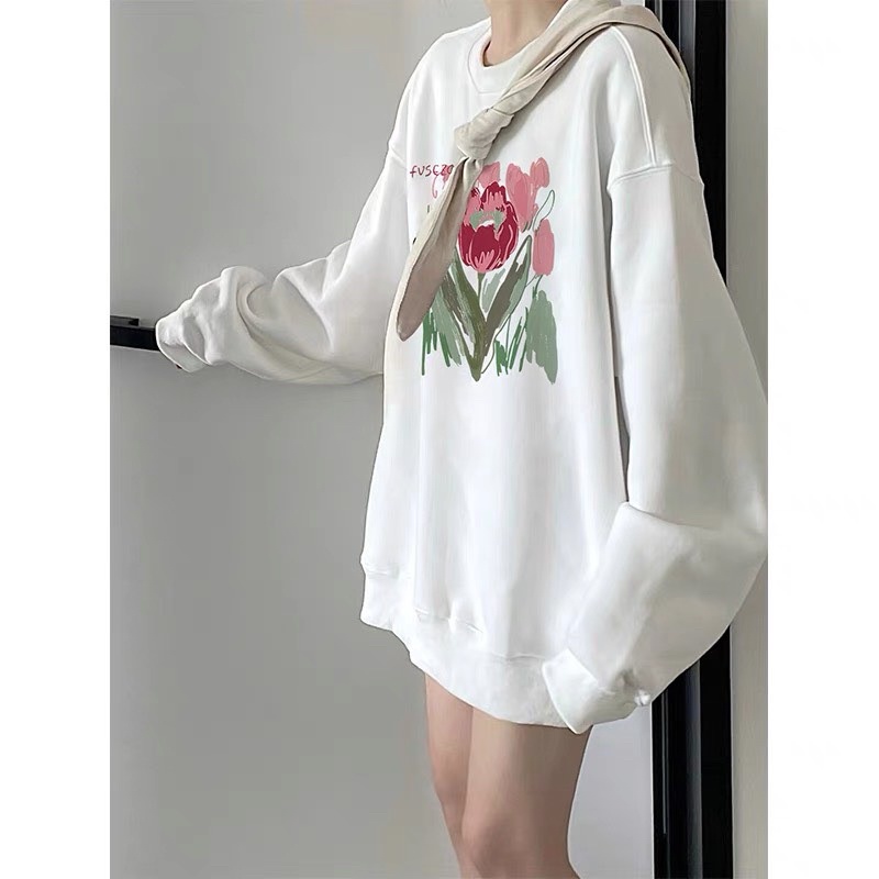Áo Sweater FVSEZO Unisex - Nỉ form rộng tay bồng oversize màu trắng kiểu dáng cute hàn quốc đẹp