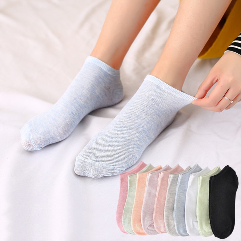 1 Đôi Vớ Cotton Mềm Mại Màu Trơn Thấm Hút Mồ Hôi Thoáng Khí Dễ Thương Cho Nữ