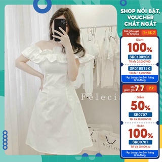 Váy trễ vai trắng vai bèo MIDI thiết kế tôn dáng siêu xinh