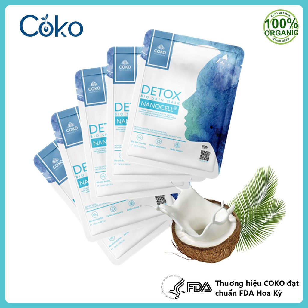 Combo 7 Mặt Nạ Da Sinh Học Tế Bào Gốc COKO Detox Bio Skin Nanocell Mask Lên Men Từ 100% Nước Dừa Tươi