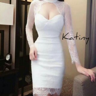 Đầm body tay dài ren cúp ngực