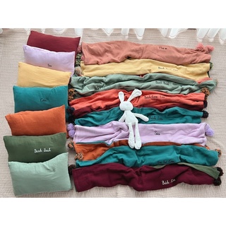 Bộ CHĂN GỐI Xô Muslin 4 lớp miễn phí thêu tên Tre Baby