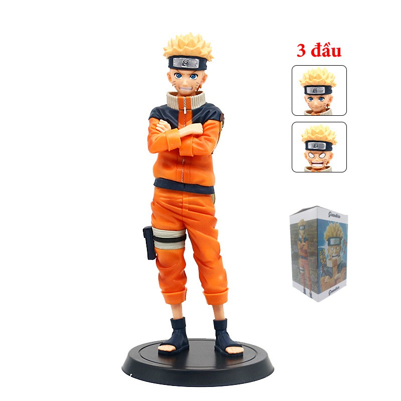 Mô hình Naruto đứng khoanh tay có 3 mặt biểu cảm cao 25cm đầy đủ hộp