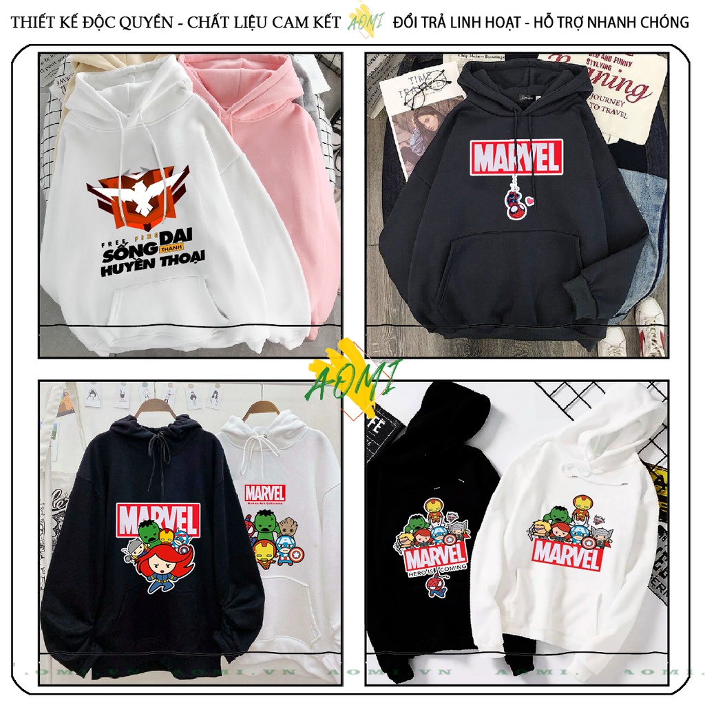 Áo khoác Nỉ Bông HOODIE Avengers Kids MCU tay dài da cá mũ trùm đầu unisex full size AOMIVN