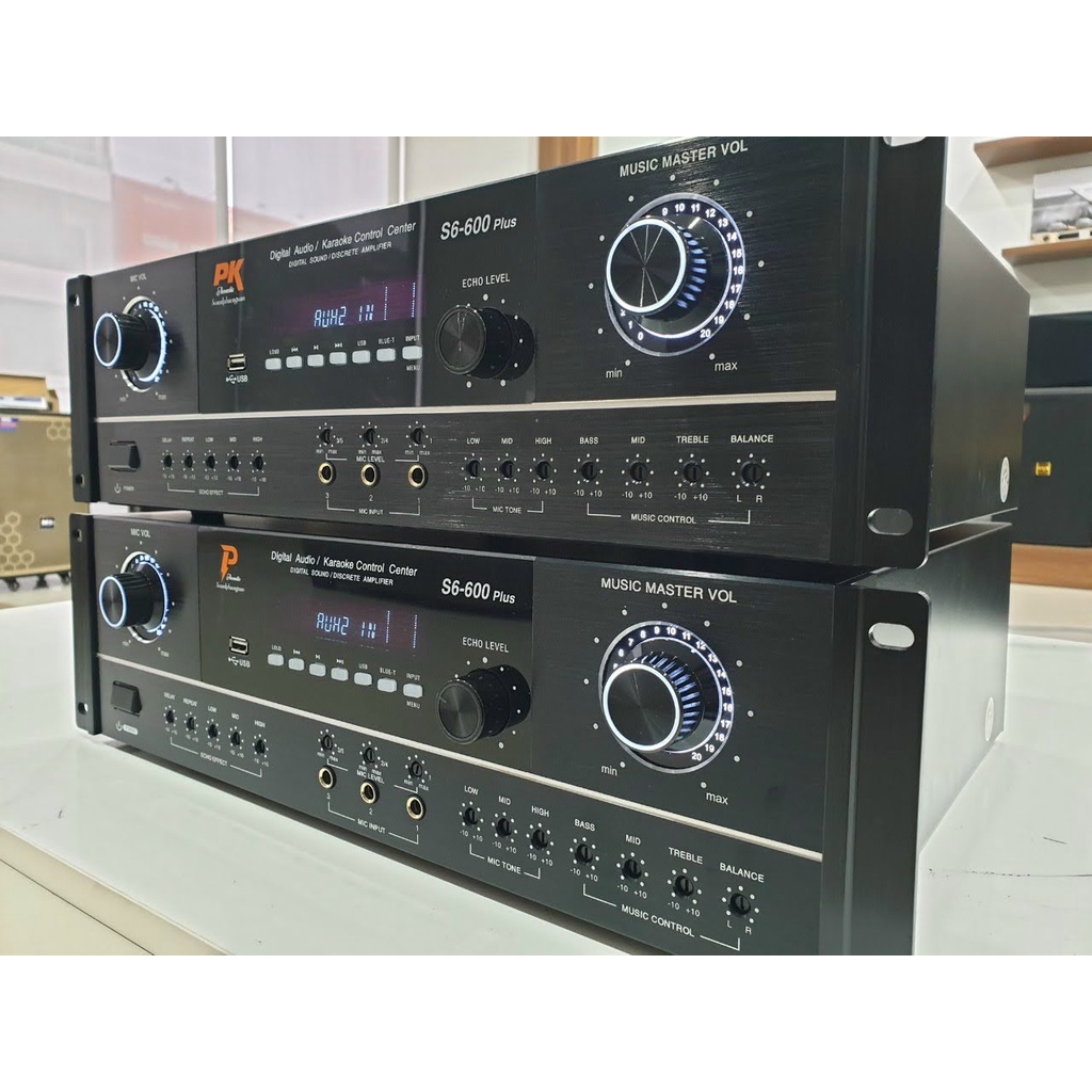 Âm ly Amply đẩy liền vang thương hiệu P Audio S6 600 Plus 22 sò có  bluetoothUSB Line optical ....chống hú mic hàng chất