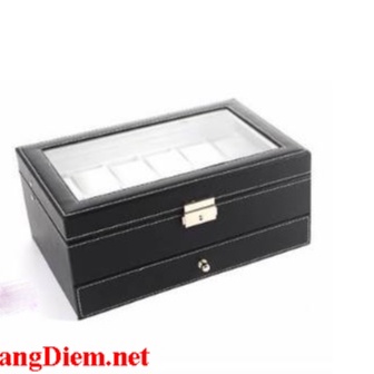 Hộp Đựng Đồng Hồ, Trang Sức 2 Tầng Da Pu Đen