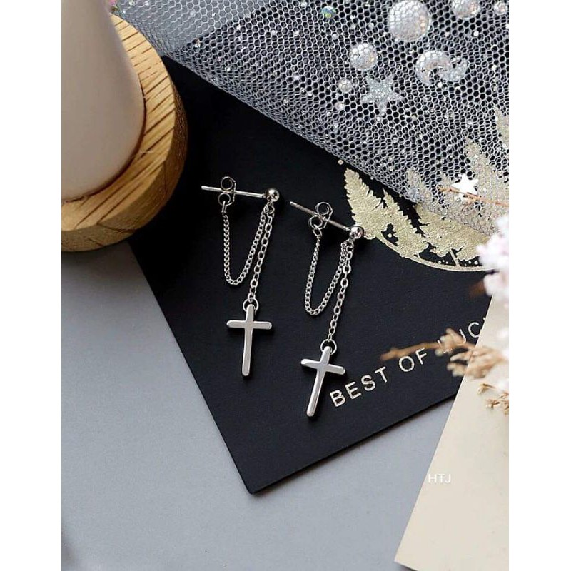 1 CHIẾC NỤ TAI BẠC HÌNH THÁNH GIÁ CHO CẢ NAM VÀ NỮ HOA TAI CÁ TÍNH PHONH CÁCH THỜI TRANG HÀNG CAO CẤP