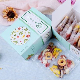 Trà nhân sâm bát bảo - tám vị thảo mộc: táo tàu, hoa cúc, táo mèo, phật thủ, nhân sâm, kỷ tử, cát cánh, đường phèn