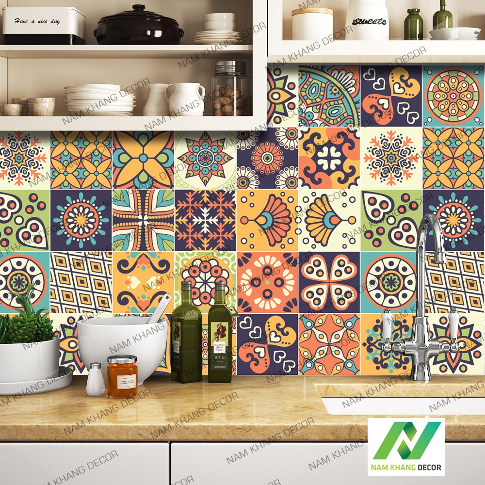 Mua 3 tặng 1 Set 32 ô 15cm hoặc 18 ô 20cm Decal gạch bông trang trí bếp, nội thất ... | BigBuy360 - bigbuy360.vn