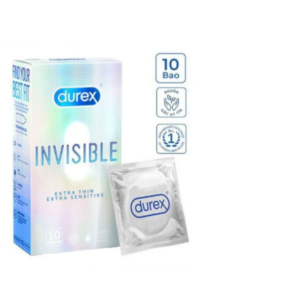 Bao cao su siêu mỏng Durex Invisible  nhiều gel tăng khoái cảm hộp 10 bao chính hãng (che tên sản phẩm kín đáo)