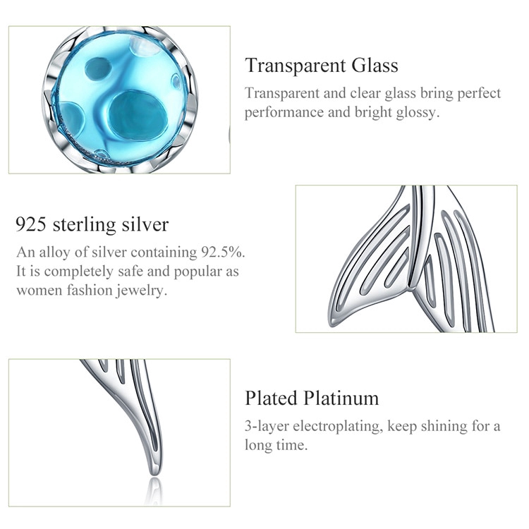 Khuyên tai BAMOER bạc 925 kiểu đuôi cá đính đá cho nữ