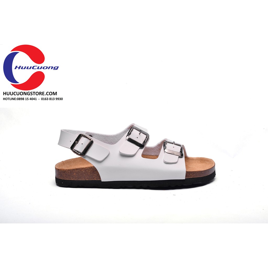 Giày sandal nam nữ 2 khóa trắng đế trấu xuất khẩu - huucuong store