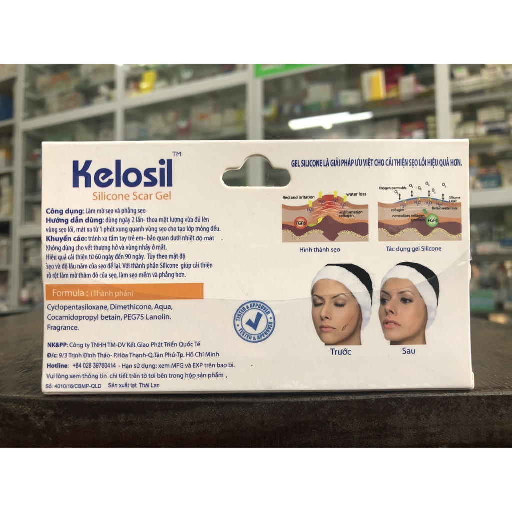 Gel  mờ sẹo lồi Kelosil và phẳng sẹo (Tub 10g)