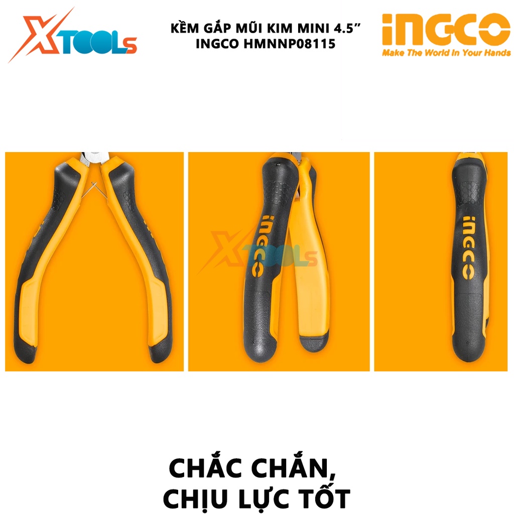 Kìm gắp mũi kim mini INGCO HMNNP08115 | Kềm cắt mũi kim mini Kích thước 4.5&quot;/ 115mm Đầu kềm được đánh bóng và chống gỉ ắ