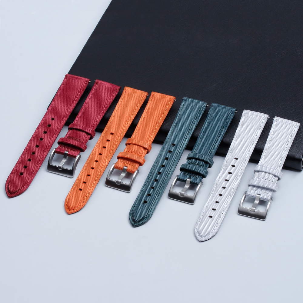Dây Đeo Tay Thay Thế Bằng Vải Bạt Nylon Và Da 20mm 22mm Tháo Gỡ Nhanh Cho Đồng Hồ Thông Minh